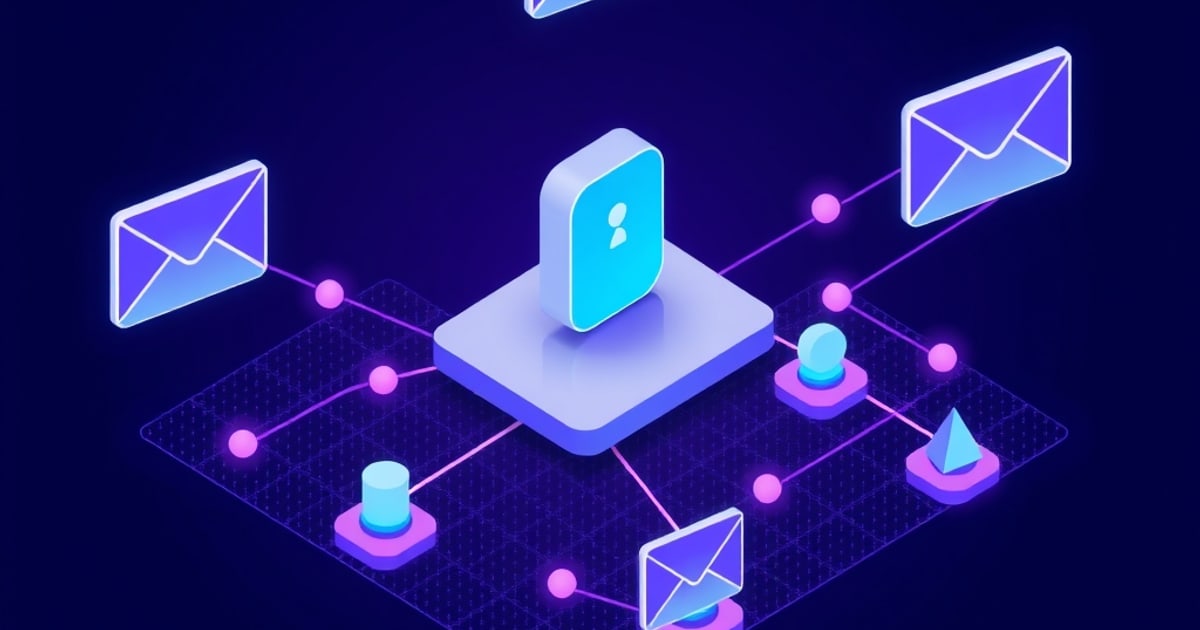 Isometric workflow showing creating throwaway aliases that forward to real inbox masking identity